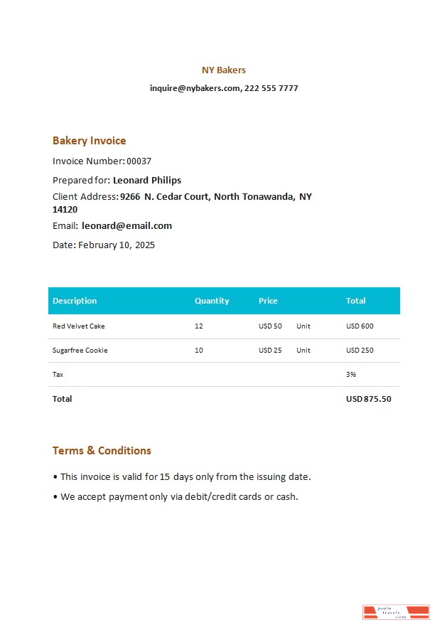 Bakery Invoice PSD template